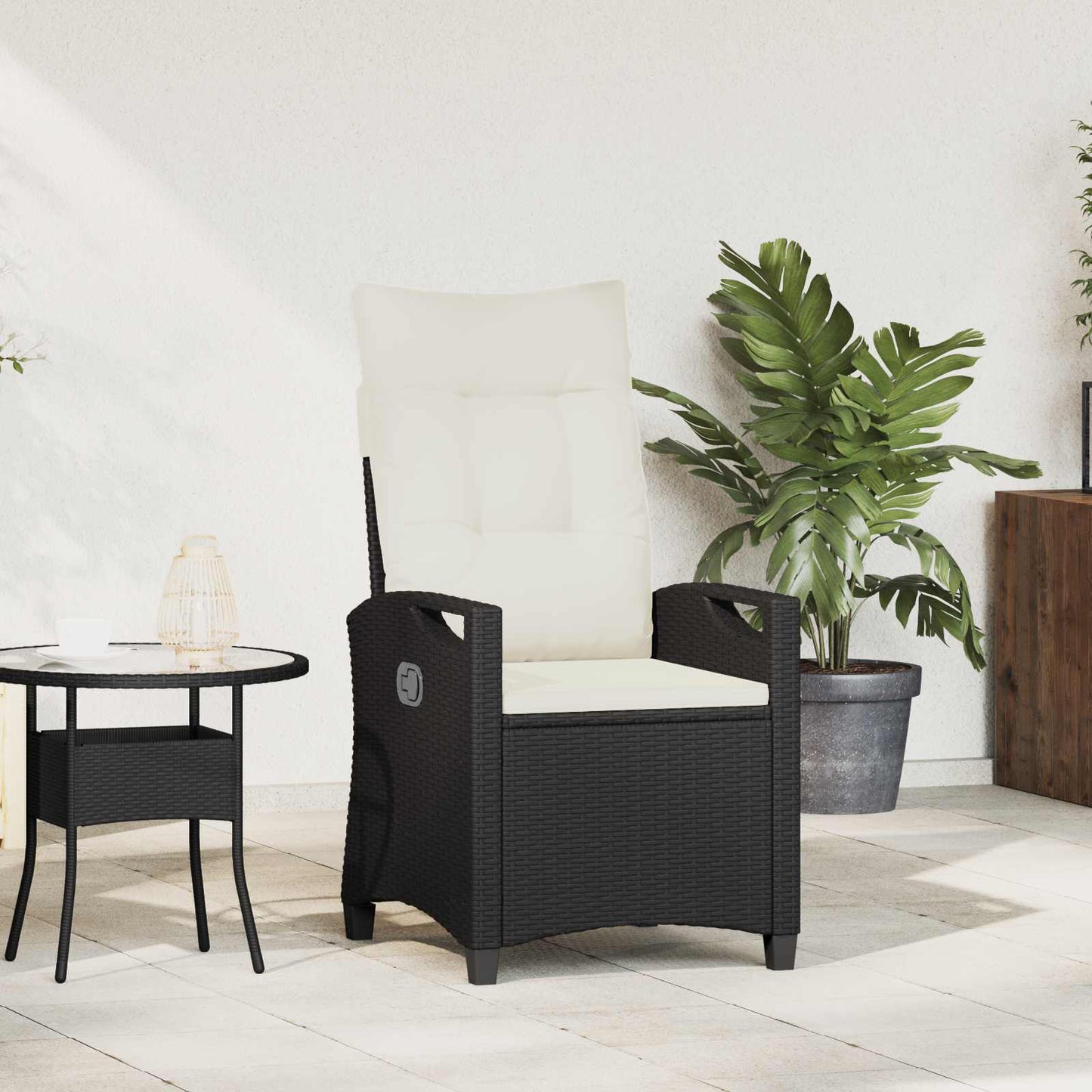 Scaun de grădină rabatabil Negru și Crem 56 x 60 x 112 cm