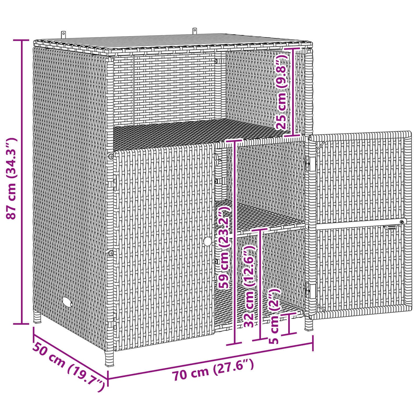 Dulap cu raft Gri 70 x 50 x 87 cm Poliester și Rattan Roly