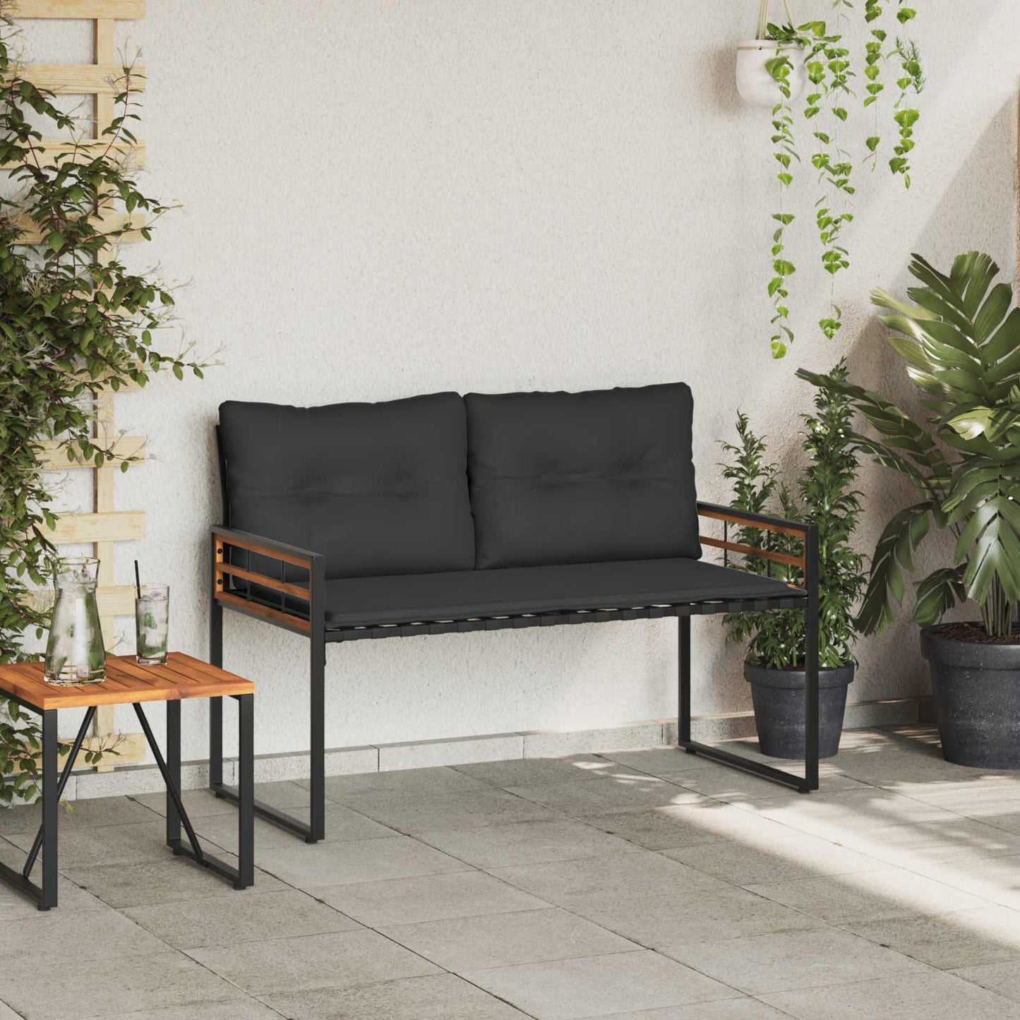 Bancă cu strat din lemn cu pernă Gri închis 114 x 55 x 77 cm