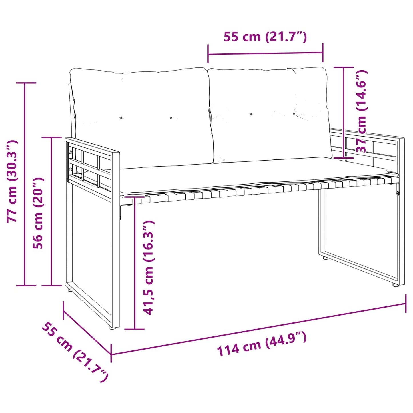 Bancă cu strat din lemn cu pernă Bleumarin 114 x 55 x 77 cm