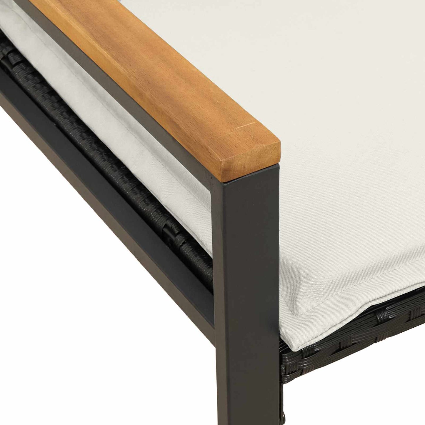 bancă cu pernă Negru și Alb crem 115 x 65 x 72 cm Ratan