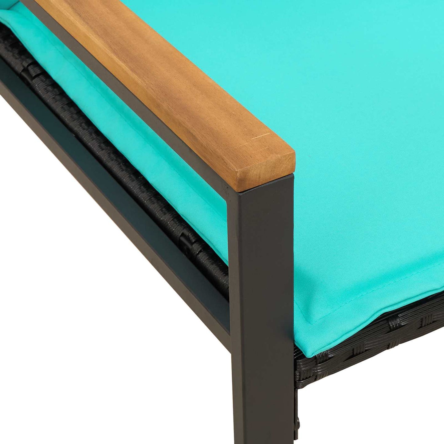 bancă cu pernă Negru și Turcoaz 115 x 65 x 72 cm Ratan