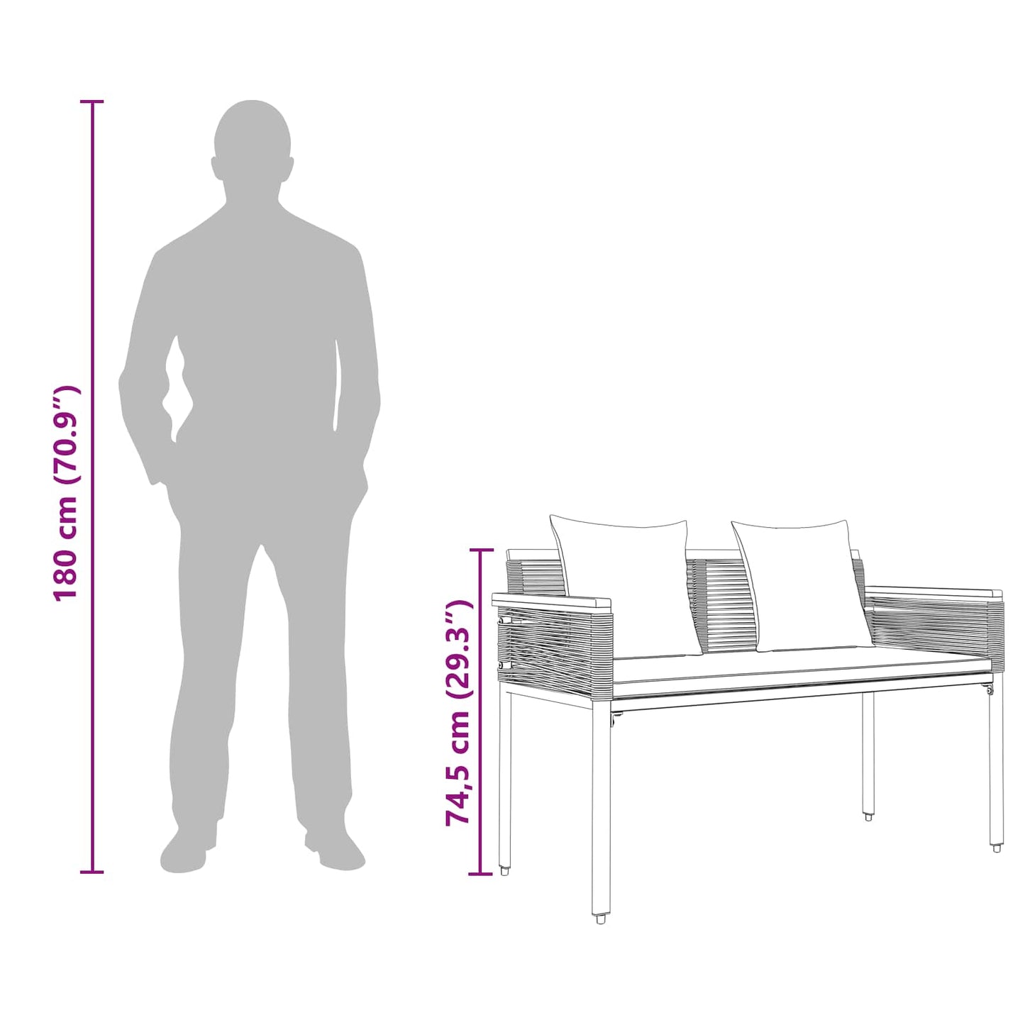 Bancă de exterior Bej și alb crem 117 x 54 x 74.5 cm poliratan