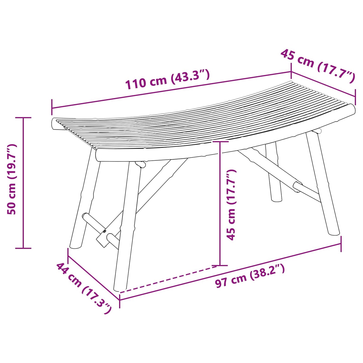 Bancă de grădină natural 110 x 45 x 50 cm Bambus