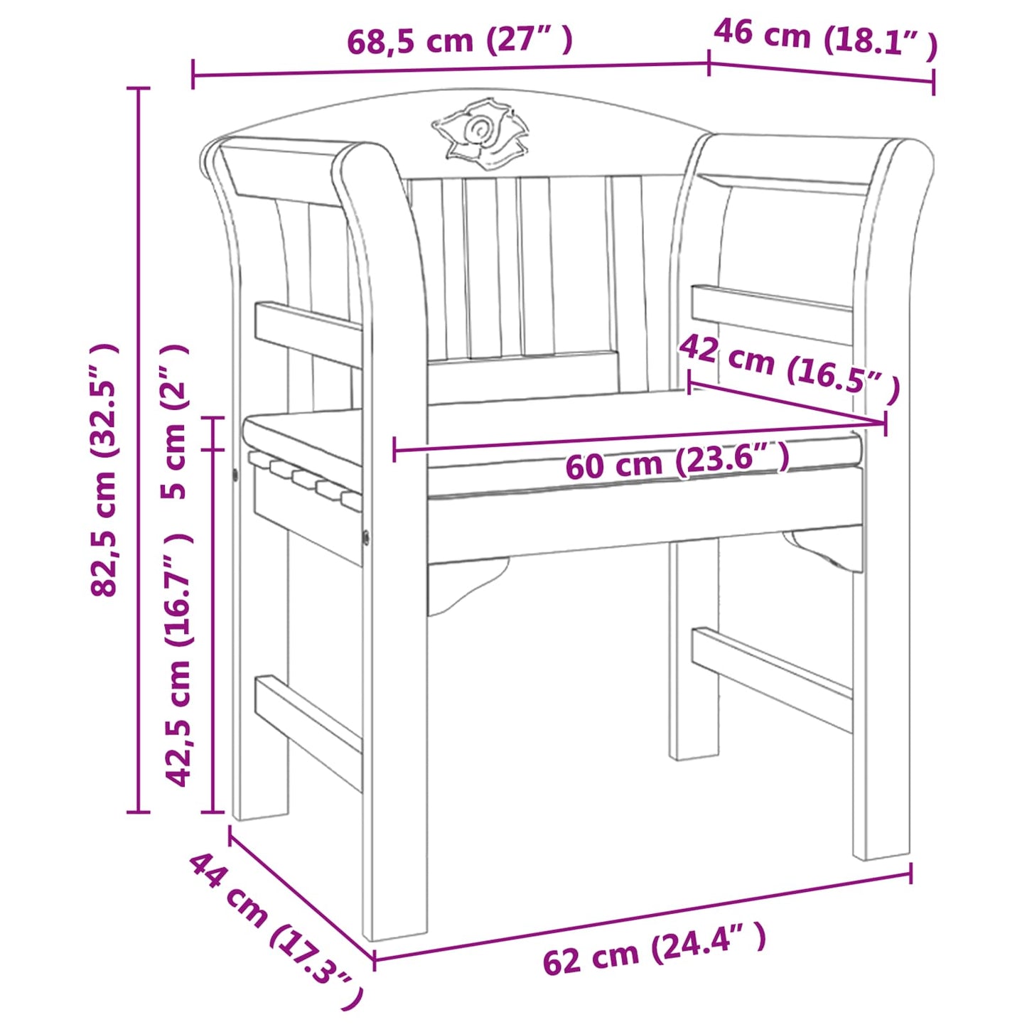 bancă cu pernă Finisaj cu ulei natural 68,5 x 46 x 82,5 cm