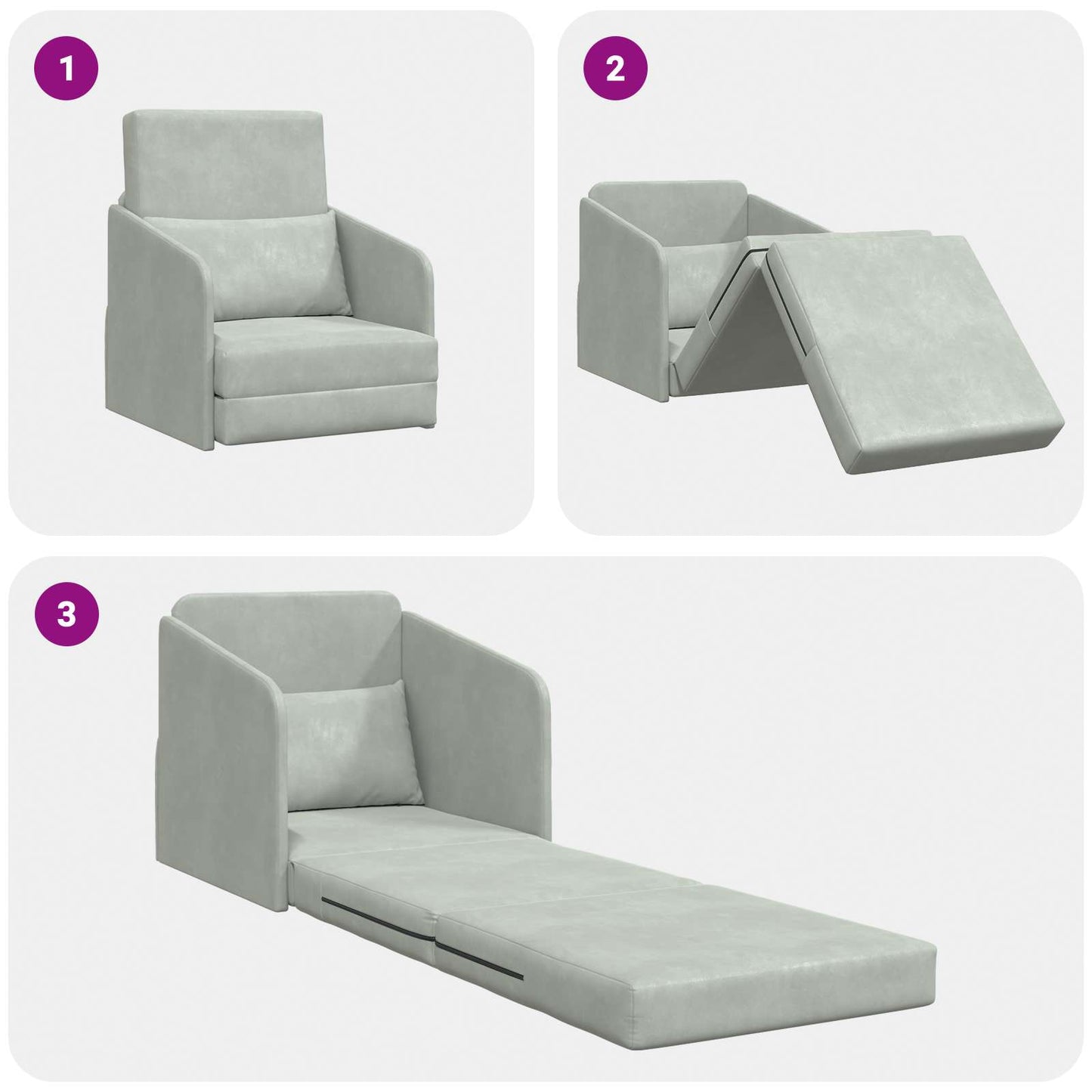 Canapea Pliantă cu Pat Gri deschis 65 x 80 x 83 cm Catifea