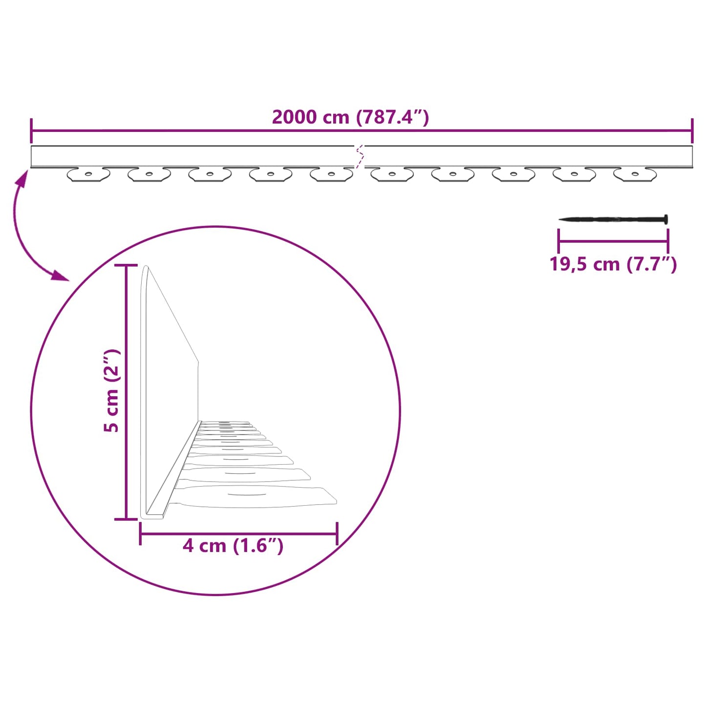 Borduri pentru gazon Gri 2000 x 4 x 5 cm Plastic