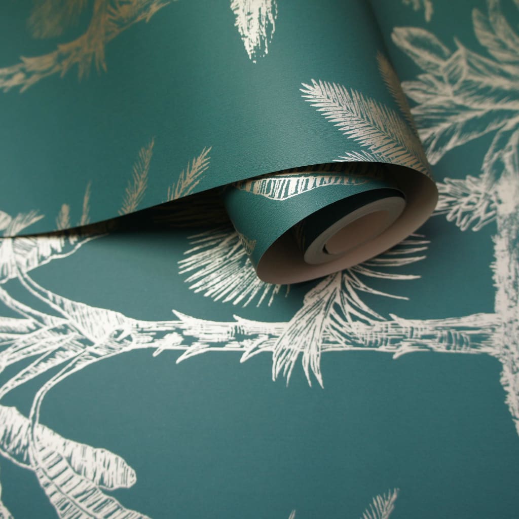 DUTCH WALLCOVERINGS Tapet Tropical Trees, albastru verzui și argintiu