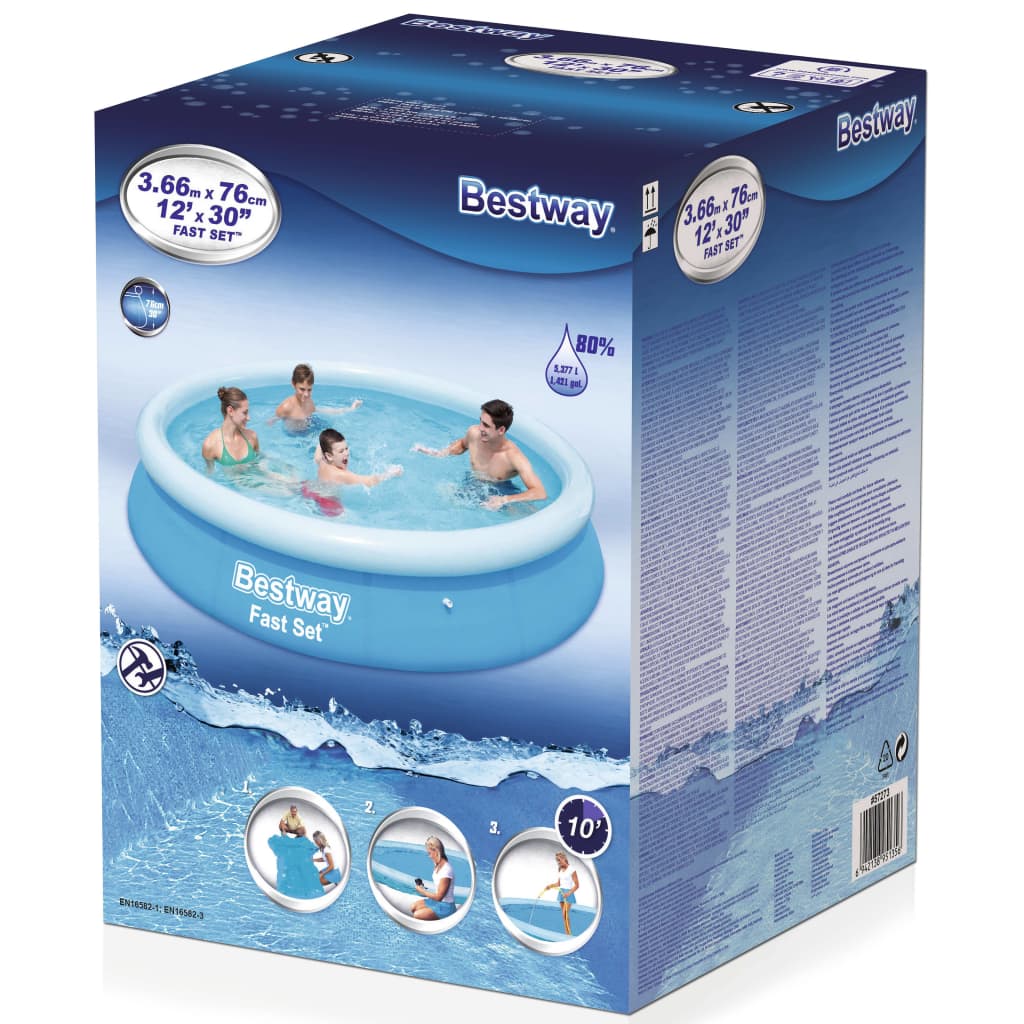 Bestway Piscină gonflabilă Fast Set, 366 x 76 cm, rotundă, 57273