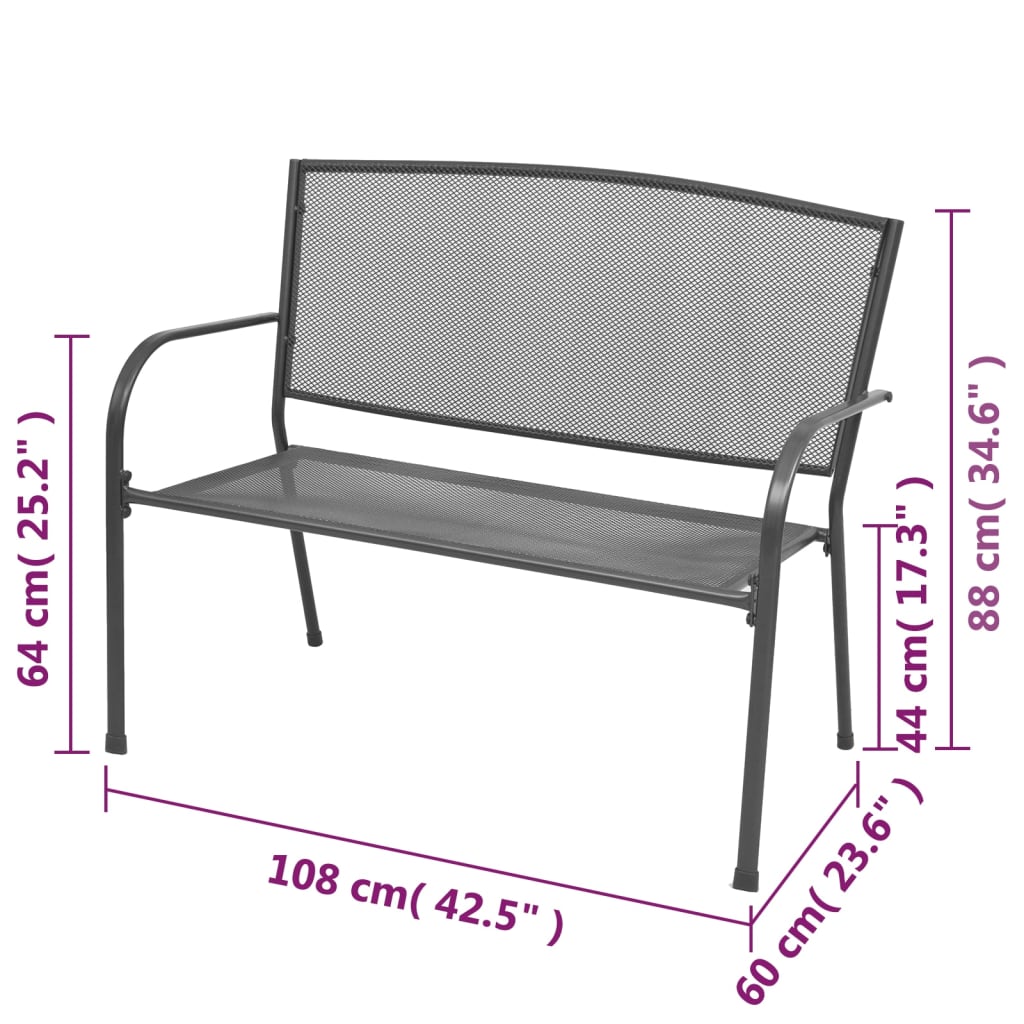 Bancă de grădină, antracit, 108 cm, oțel și plasă