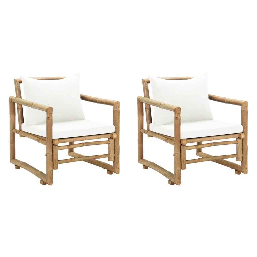 Scaune de grădină cu perne, 2 buc., bambus