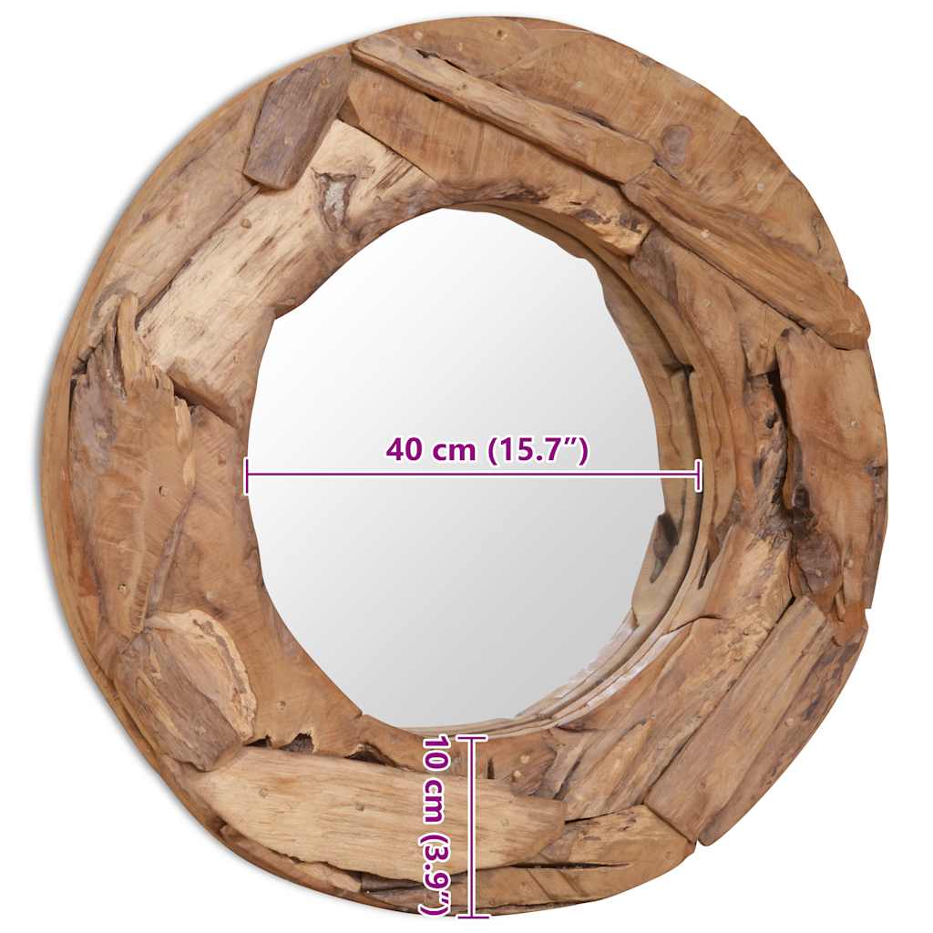 Oglindă decorativă Lemn de tec 60 cm Rotundă