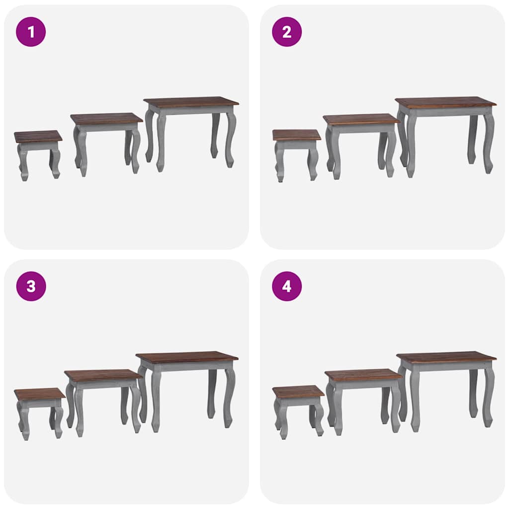 Set mese suprapuse, 3 piese, lemn masiv de mahon