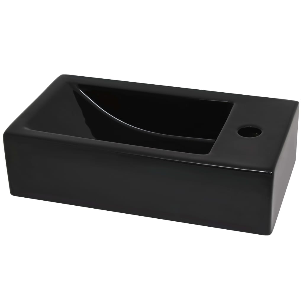 Chiuvetă cu orificiu robinet, negru, 46x25,5x12, ceramică