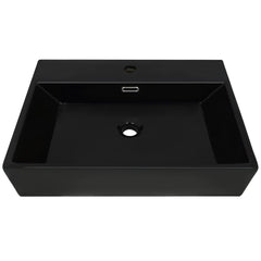 Bazin cu orificiu robinet ceramică, 60,5x42,5x14,5 cm, negru