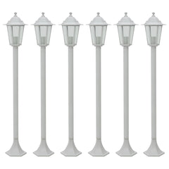 Stâlp iluminare grădină, 6 buc., alb, 110 cm, aluminiu, E27