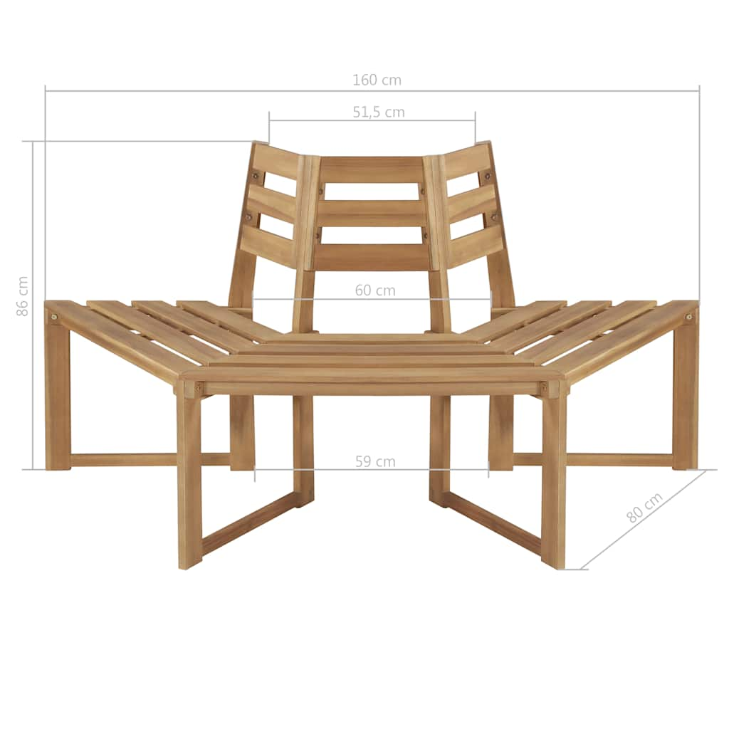 Bancă de copac semihexagonală 160 cm lemn masiv de acacia