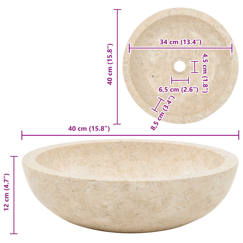 Chiuvetă, crem, 40 x 12 cm, marmură