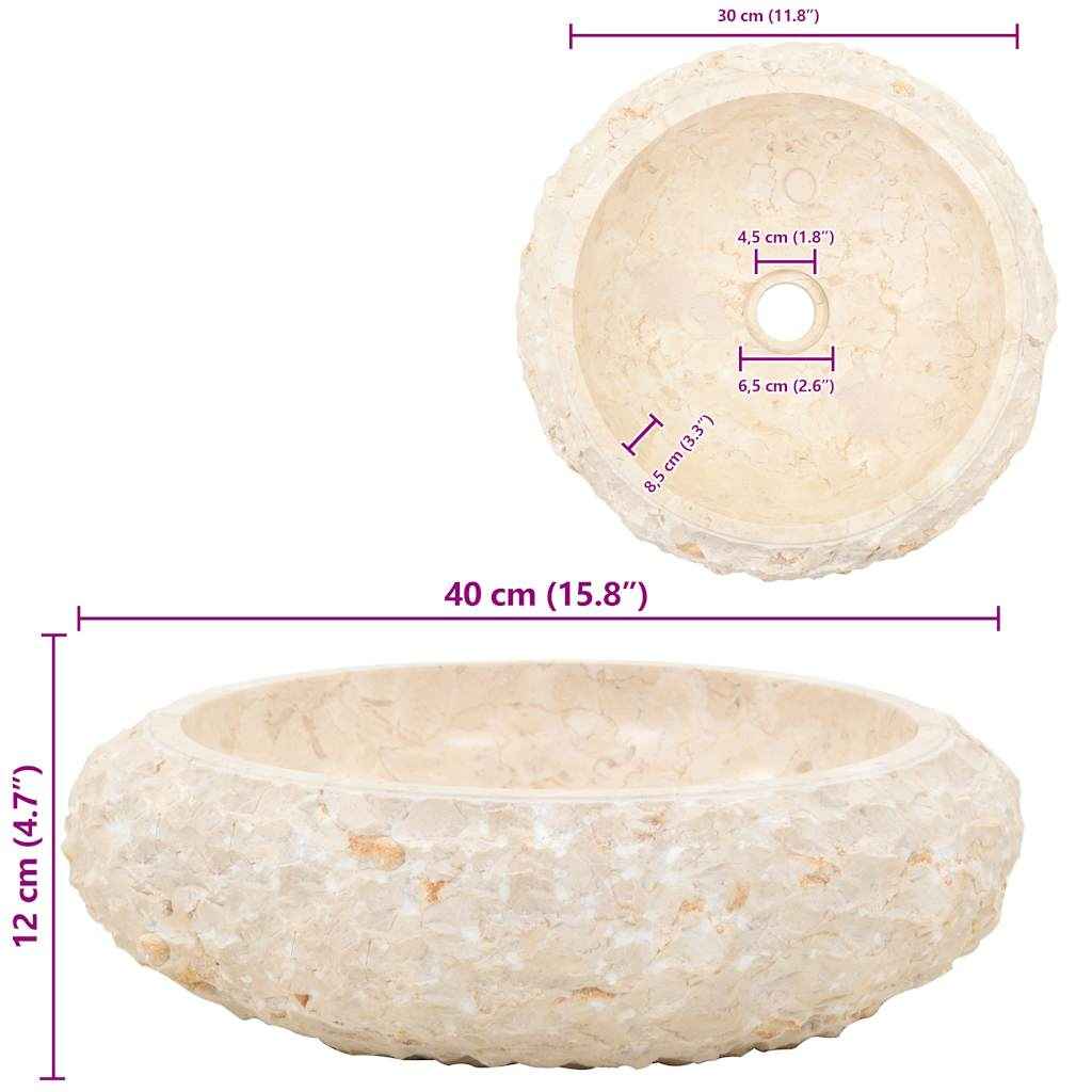 Chiuvetă, crem, 40 x 12 cm, marmură