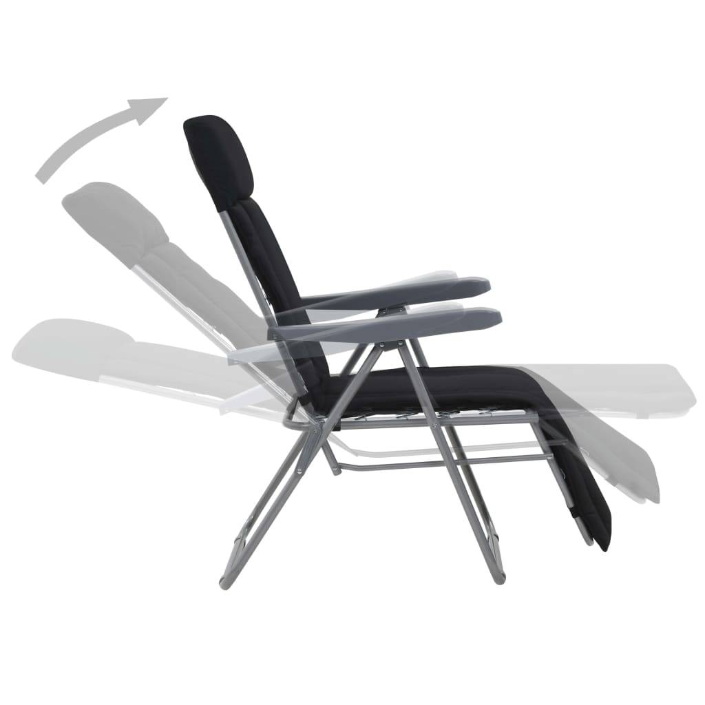 Scaune de grădină pliabile cu perne, 2 buc., negru