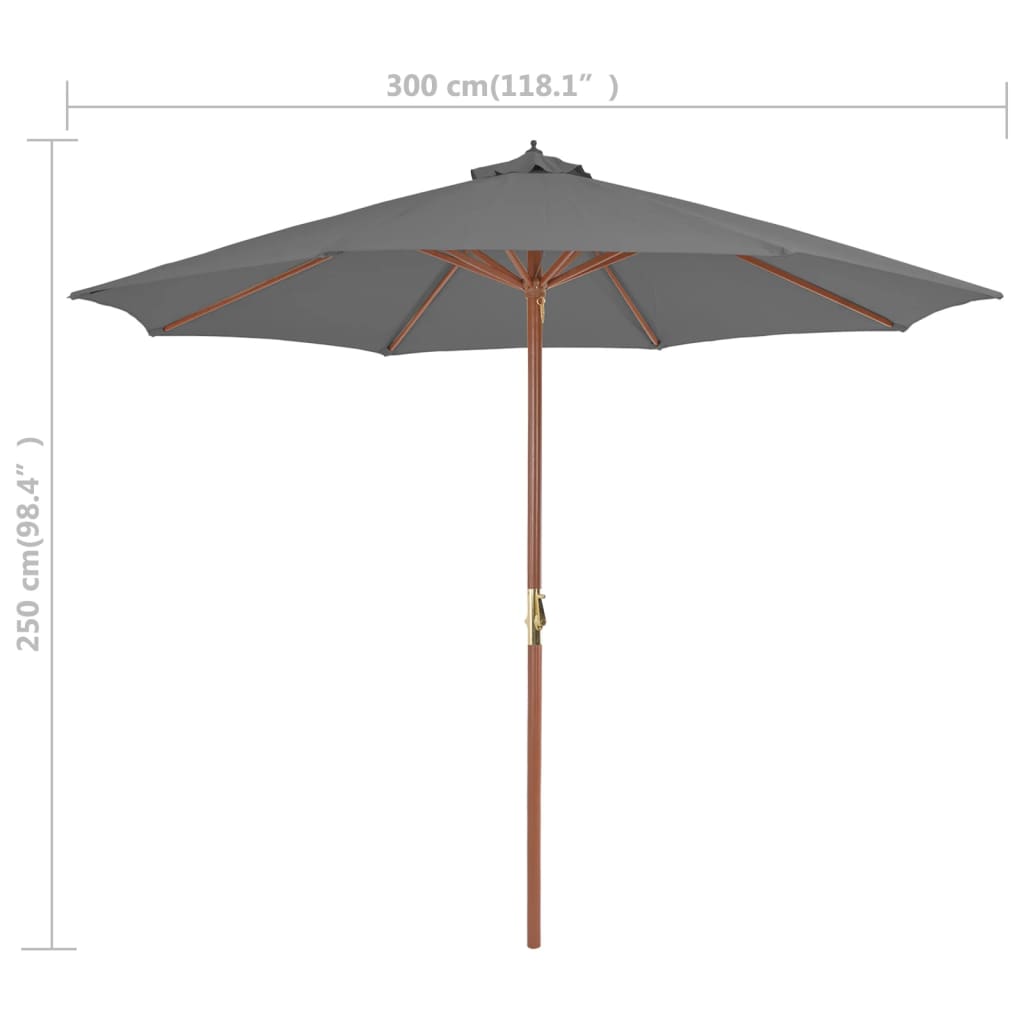 Umbrelă de soare de exterior, stâlp din lemn, 300 cm, antracit