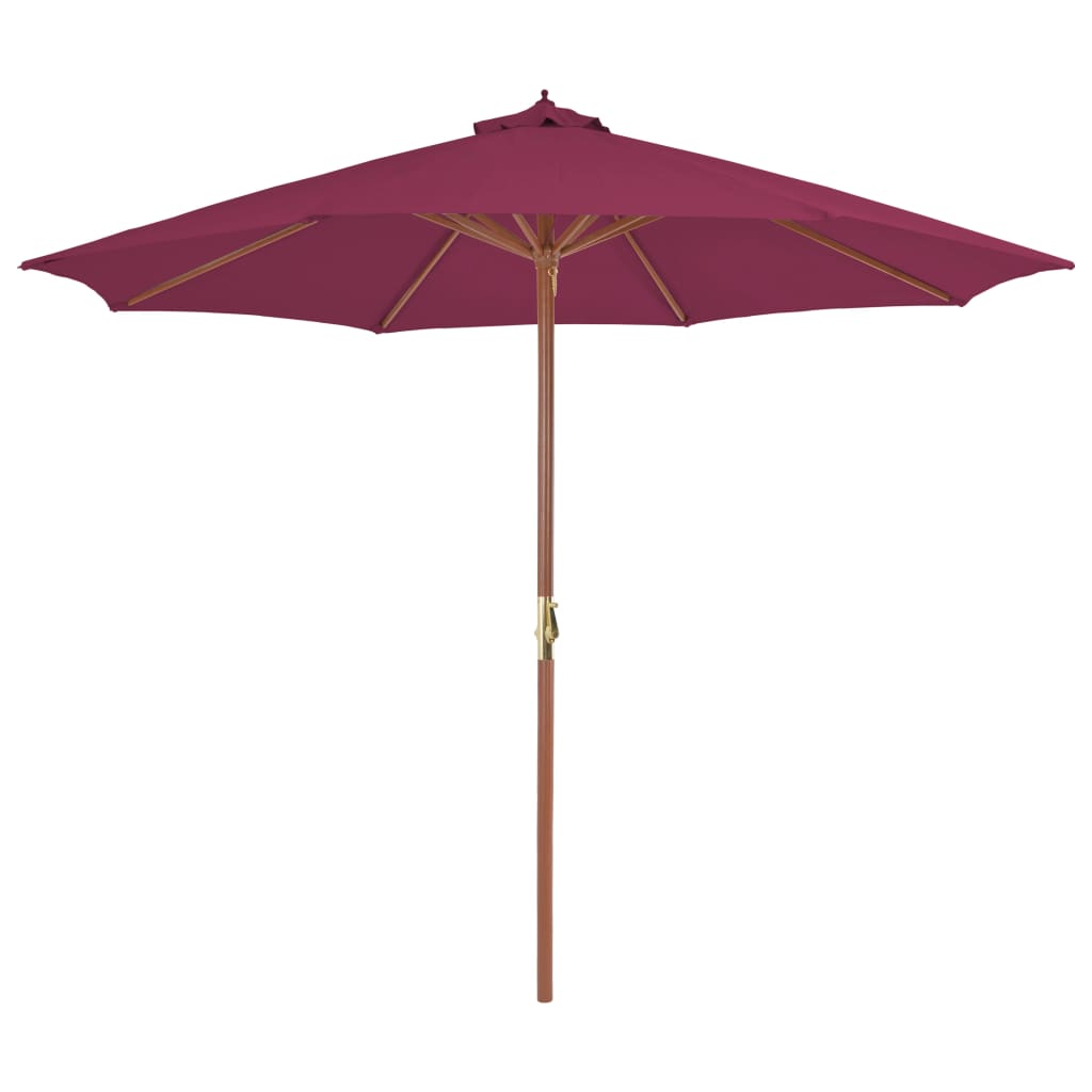 Umbrelă de soare exterior, stâlp din lemn, 300 cm, roșu bordo