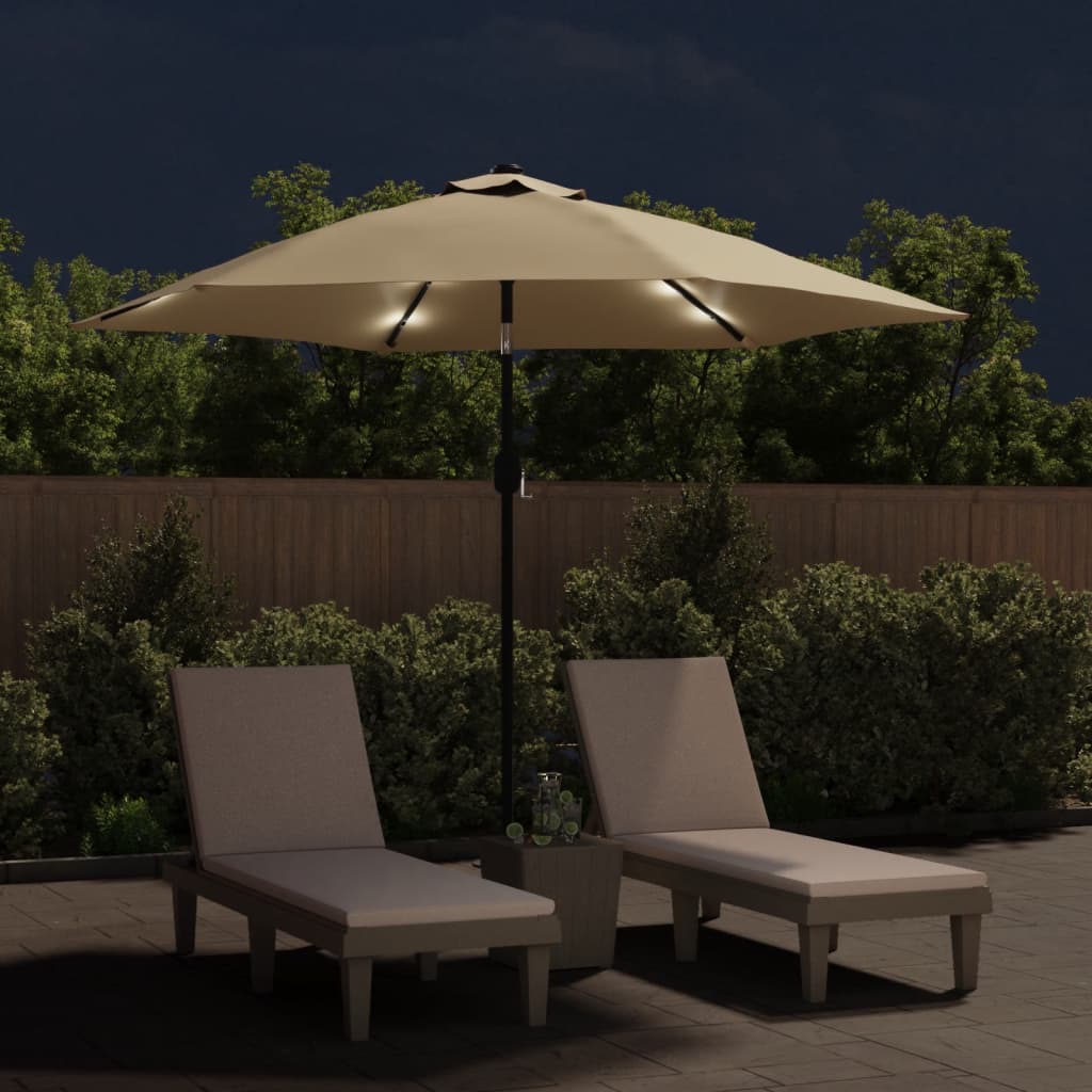 Umbrelă de soare exterior, LED-uri și stâlp oțel, taupe, 300 cm