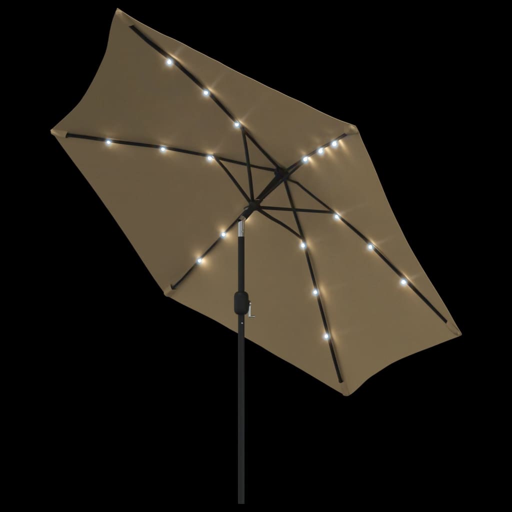 Umbrelă de soare exterior, LED-uri și stâlp oțel, taupe, 300 cm