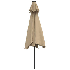 Umbrelă de soare exterior, LED-uri și stâlp oțel, taupe, 300 cm