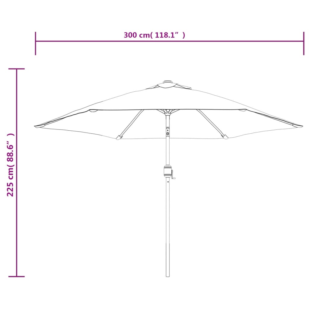 Umbrelă de soare exterior, LED-uri și stâlp oțel, taupe, 300 cm