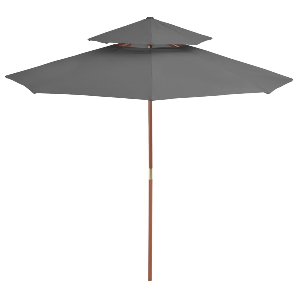 Umbrelă de soare dublă, stâlp din lemn, 270 cm, antracit