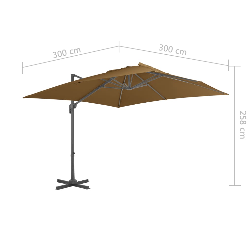 Umbrelă în consolă cu stâlp din aluminiu, taupe, 300x300 cm