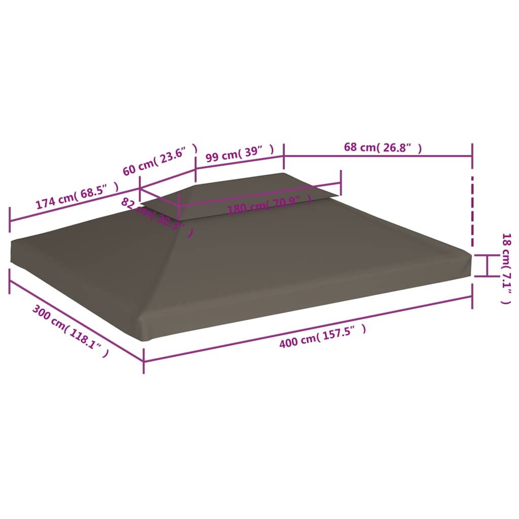 Acoperiș de pavilion, 2 niveluri, gri taupe, 4x3 m, 310 g/m²