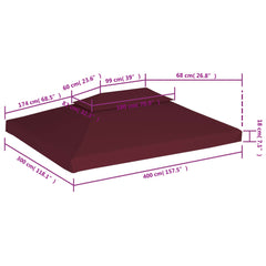 Acoperiș de pavilion, 2 niveluri, roșu bordo, 4x3 m, 310 g/m²