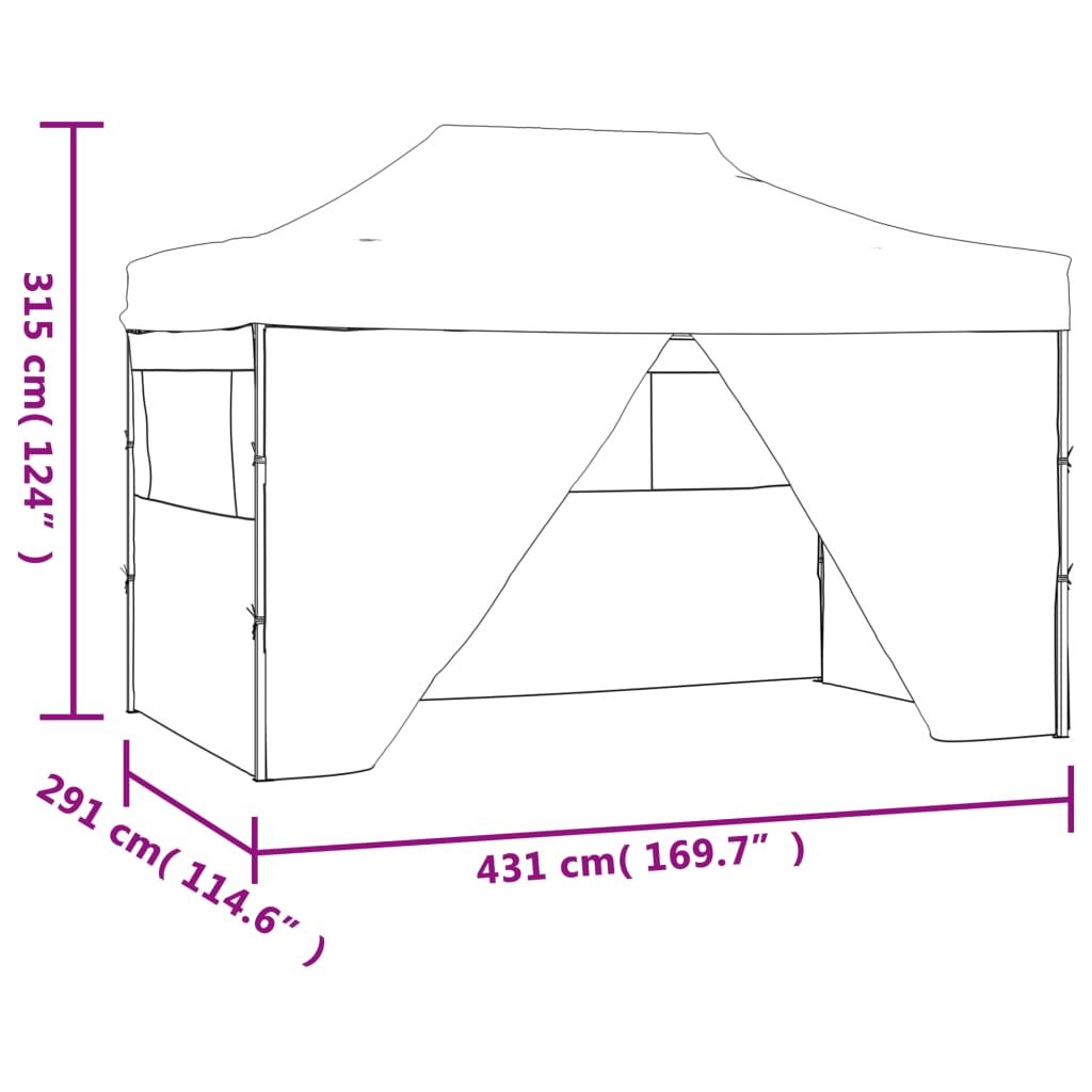 Cort pliabil pop up cu 4 pereți laterali, antracit, 3 x 4,5 m