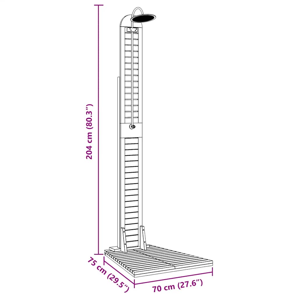 Duș de grădină, 70 x 75 x 204 cm, lemn masiv de tec