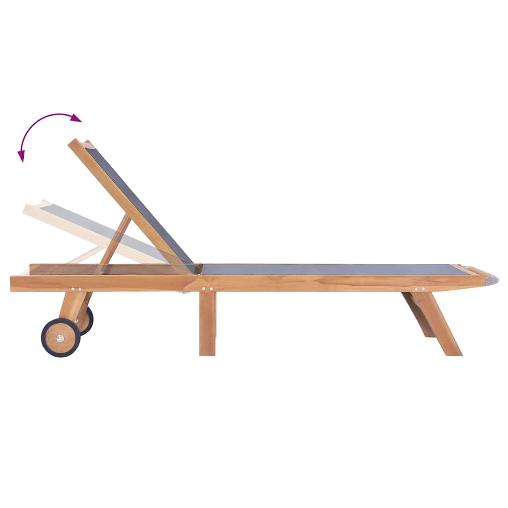 Șezlong pliabil cu roți, lemn masiv de tec și textilenă