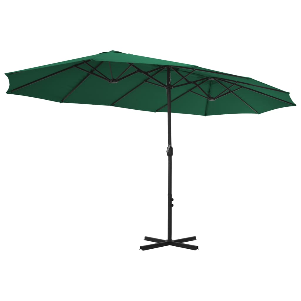 Umbrelă de soare de exterior, stâlp aluminiu, verde, 460x270 cm