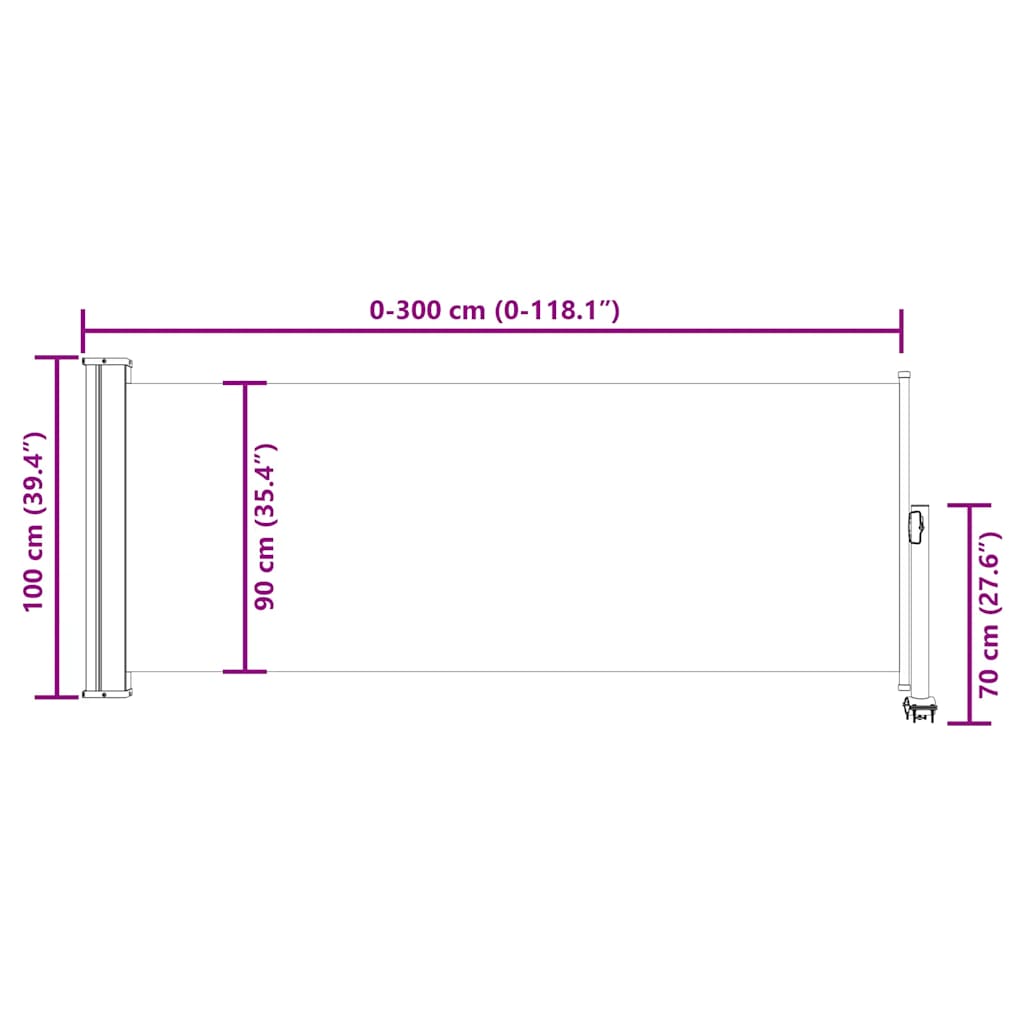 Copertină laterală retractabilă de terasă, crem, 100 x 300 cm
