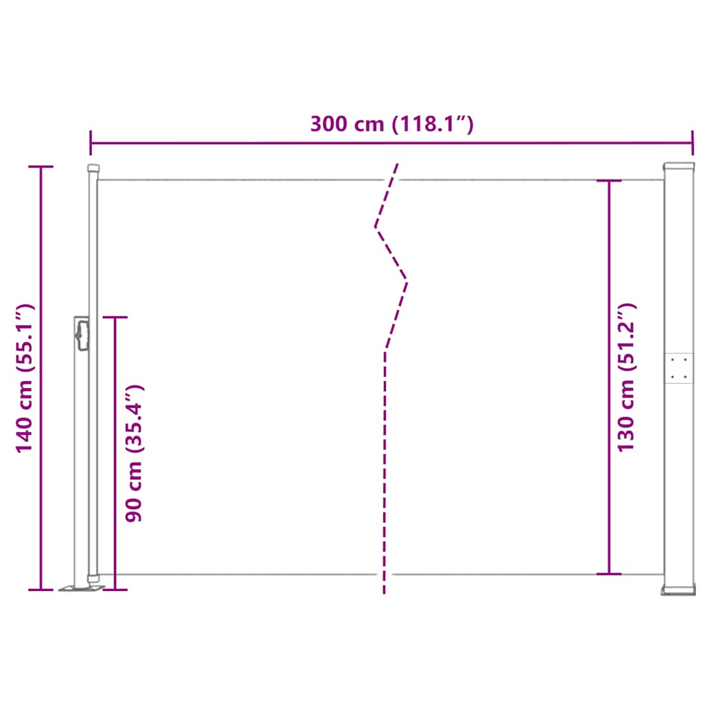 Copertină laterală retractabilă, negru, 140x300 cm