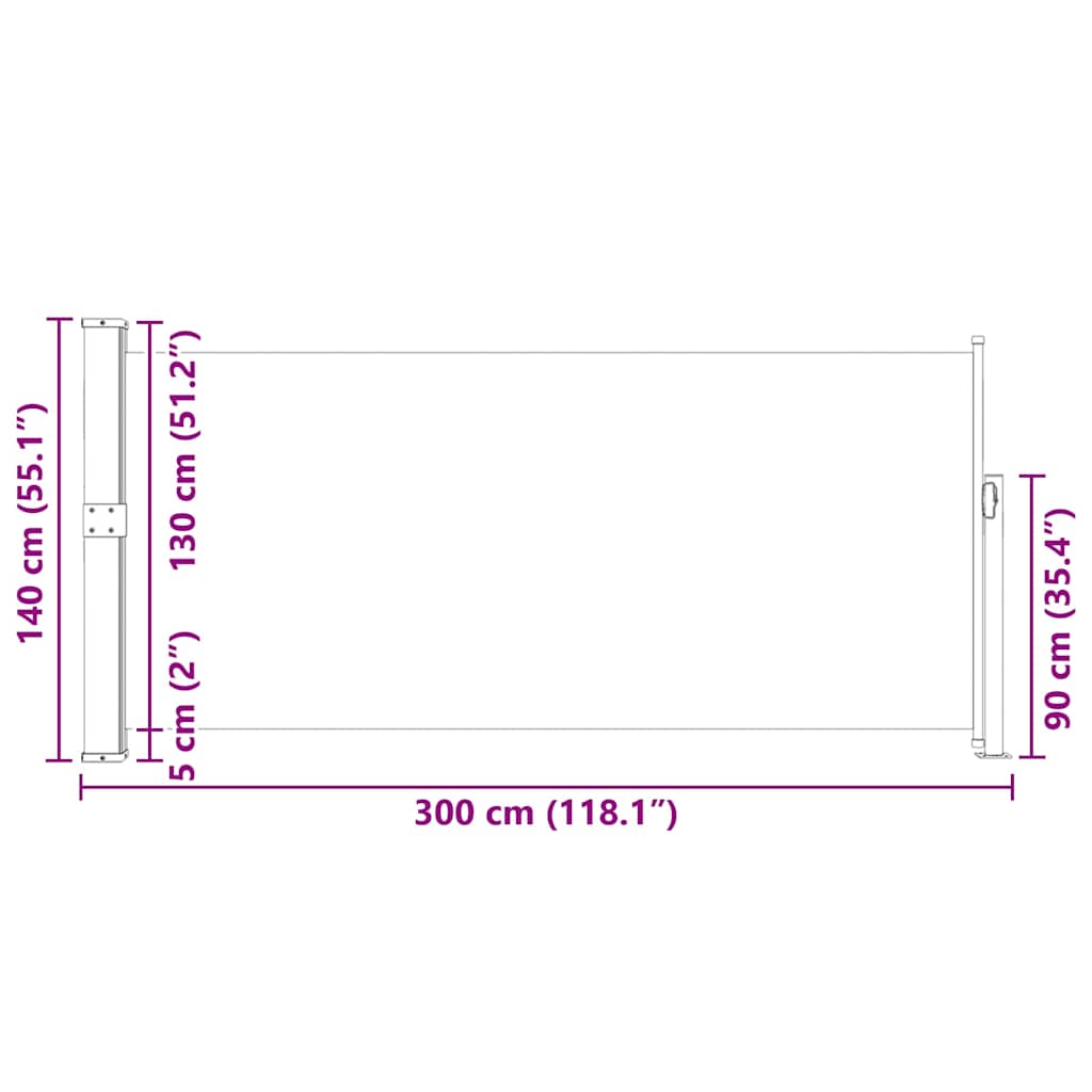 Copertină laterală retractabilă, maro, 140x300 cm