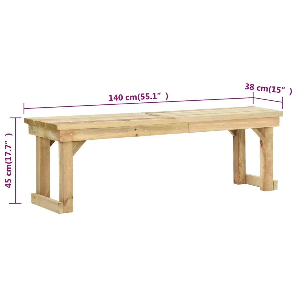 Bancă de grădină, 140 cm, lemn de pin tratat