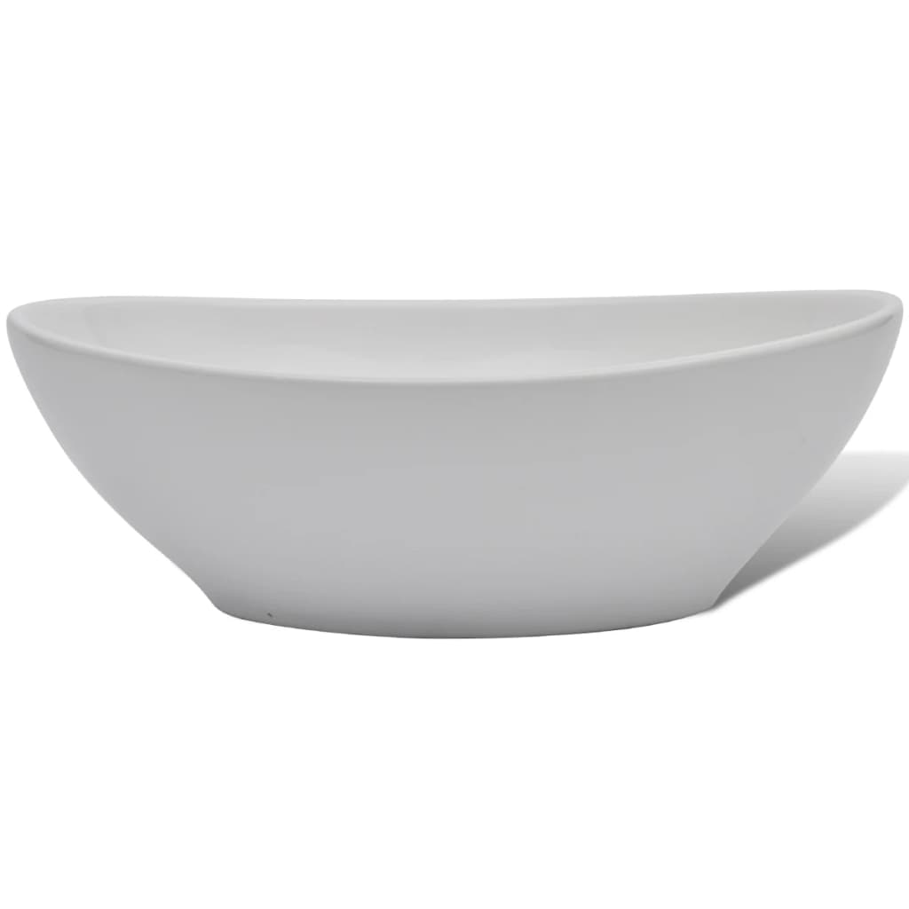 Chiuvetă de baie cu robinet mixer, ceramică, oval, alb