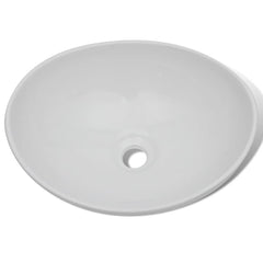 Chiuvetă de baie cu robinet mixer, ceramică, oval, alb