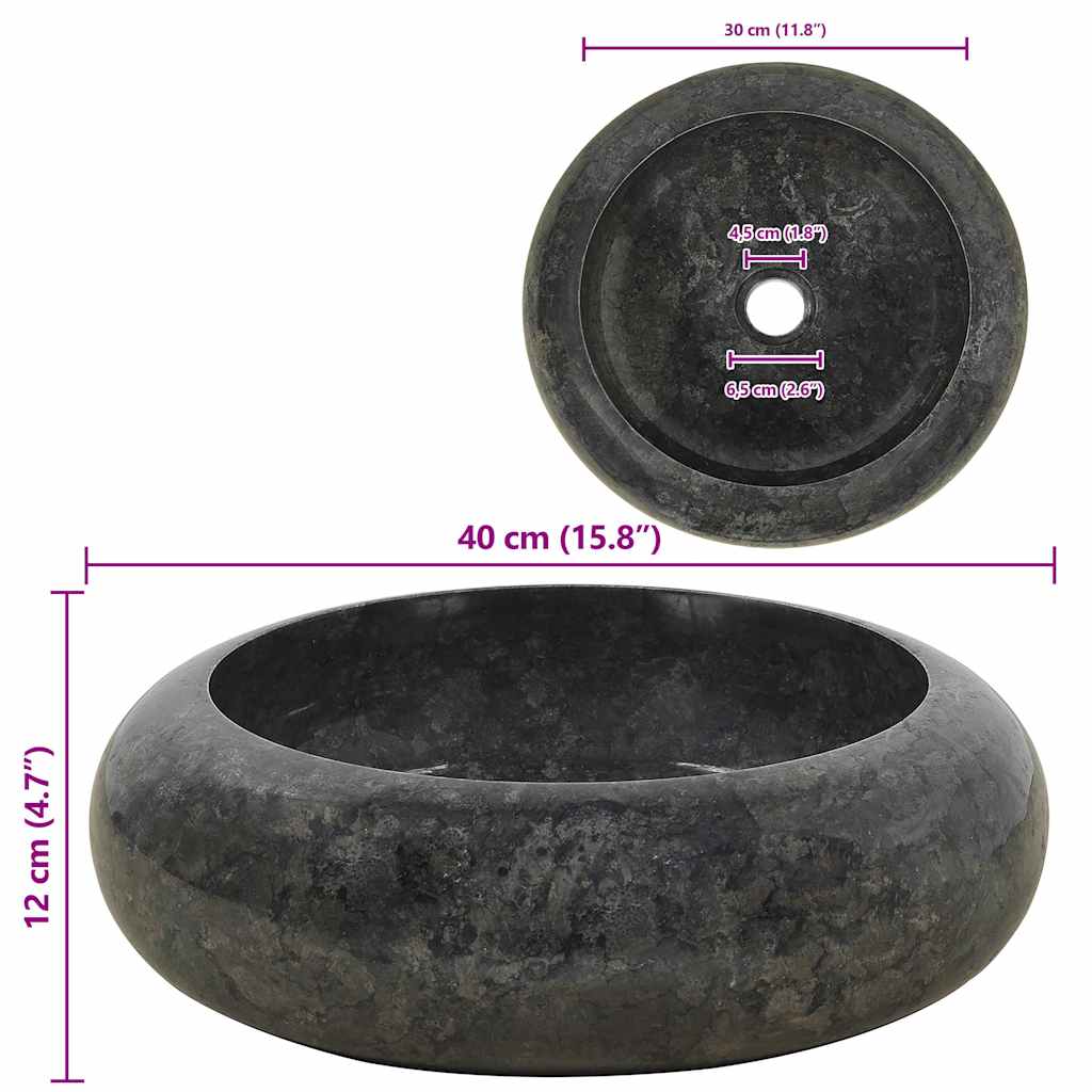 Chiuvetă, negru, 40 x 12 cm, marmură