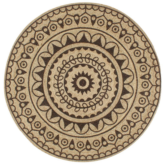 Covor manual cu imprimeu maro închis, 150 cm, iută