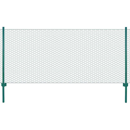 Gard din plasă de sârmă cu stâlpi, verde, 25 x 0,5 m, oțel