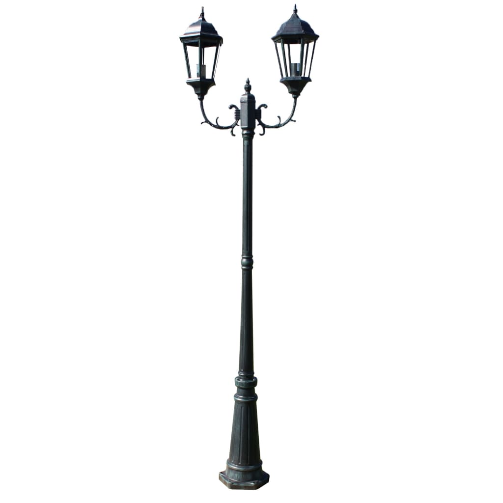 Stâlp lampă grădină 2 brațe verde închis/negru 230 cm aluminiu