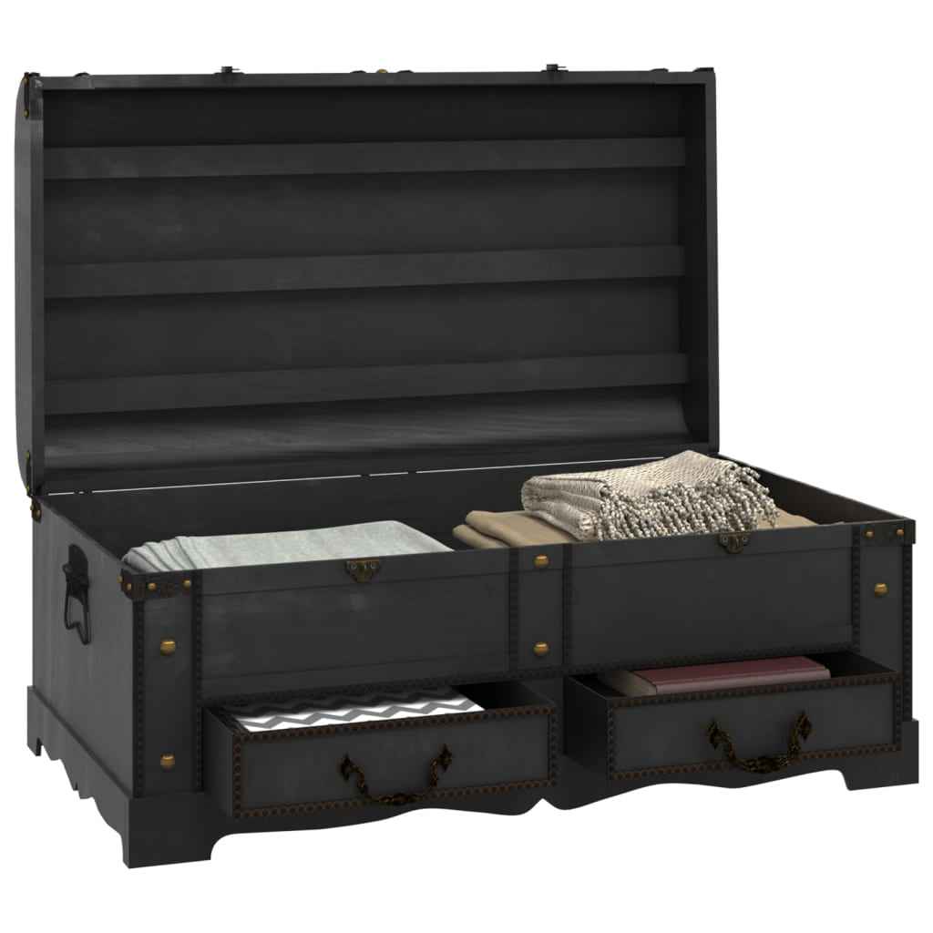 Cufăr vintage mare, negru, lemn