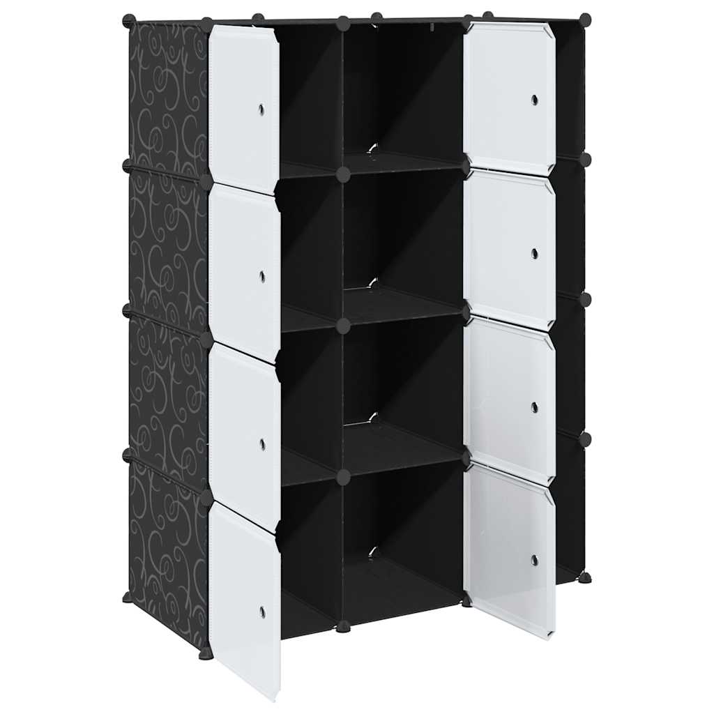 Dulap modular cu 9 compartimente, 109x36,5x143 cm, negru și alb